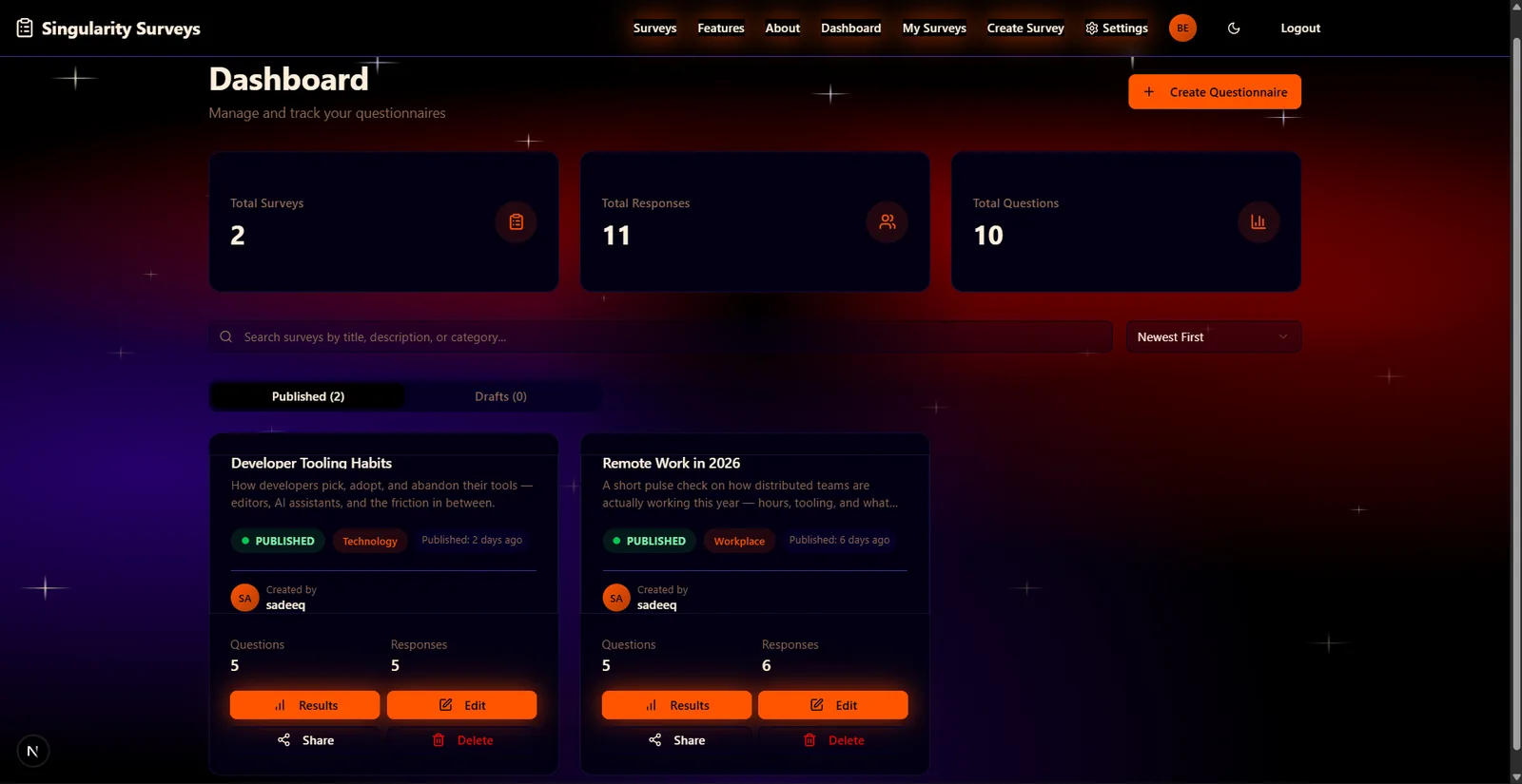 Survey dashboard